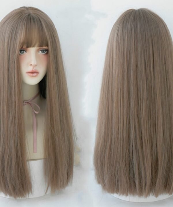 Female Black Long Straight Wig With Air Bangs