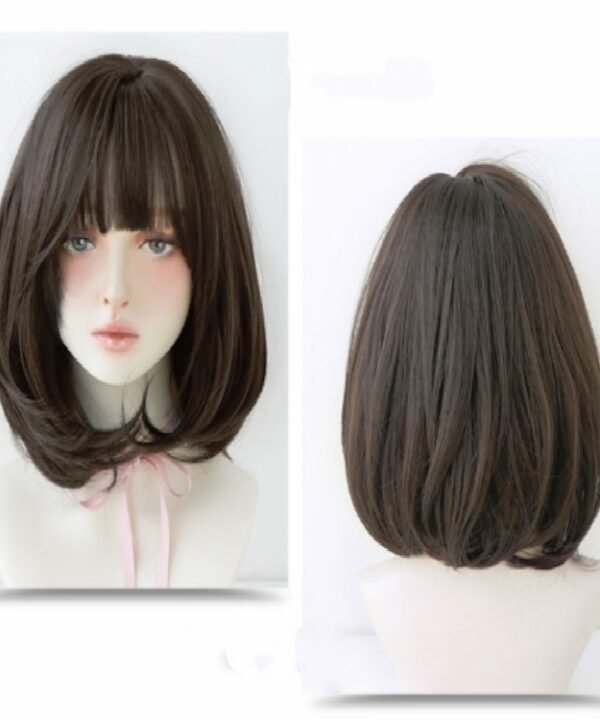 Female Short Hair With Bangs Wig Suitable For Round Face Shoulder Buckle Hair, Chocolate Color 40CM, Honey Pudding Black Top 40CM, Cold Brown 40CM, Black Brown 40CM