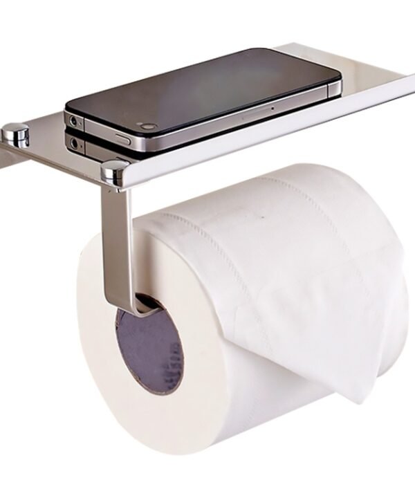 Stainless Steel Glossy Toilet Paper Holder Paper Roll Hanger With Mobile Phone Storage Shelf