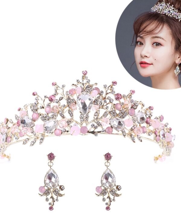 Luxury Pink Gold Pearl Bridal Crowns Handmade Tiara Bride Headband Crystal Wedding Diadem Queen Crown Wedding Hair Accessories, Pearl Crown Pink, Pearl Crown Gold, Pearl Crown White