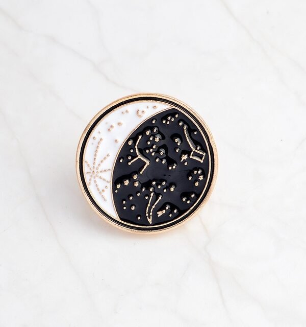 2 PCS Cartoon Constellation Moon Bottle Brooch White Black Enamel Pins Button Coat Jacket Collar Pin Badge, bottle, moon