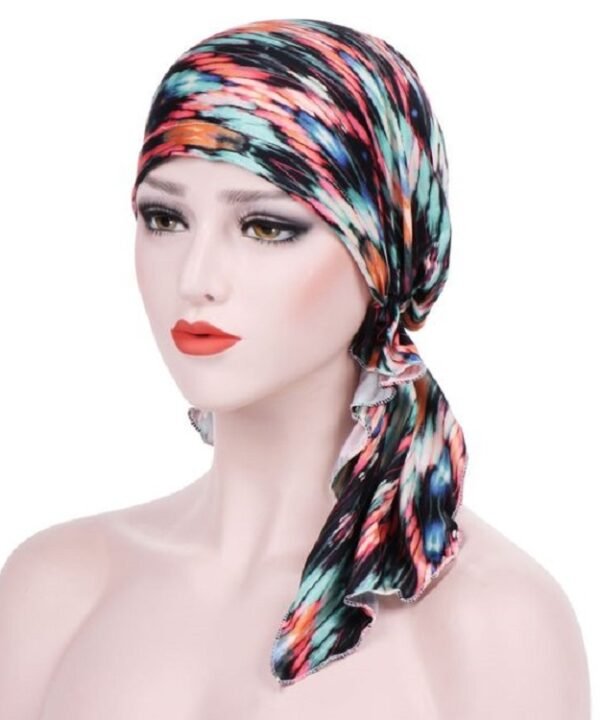 Stretch Printed Turban Big Tail Hat Flower Cloth Curved Turban Hat, M 56-58cm