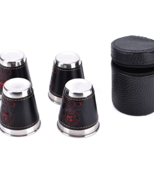 4 in 1 70ml Outdoor Camping Tableware Travel Cups Set Picnic Supplies Stainless Steel Wine Beer Cup Whiskey Mugs PU Leather