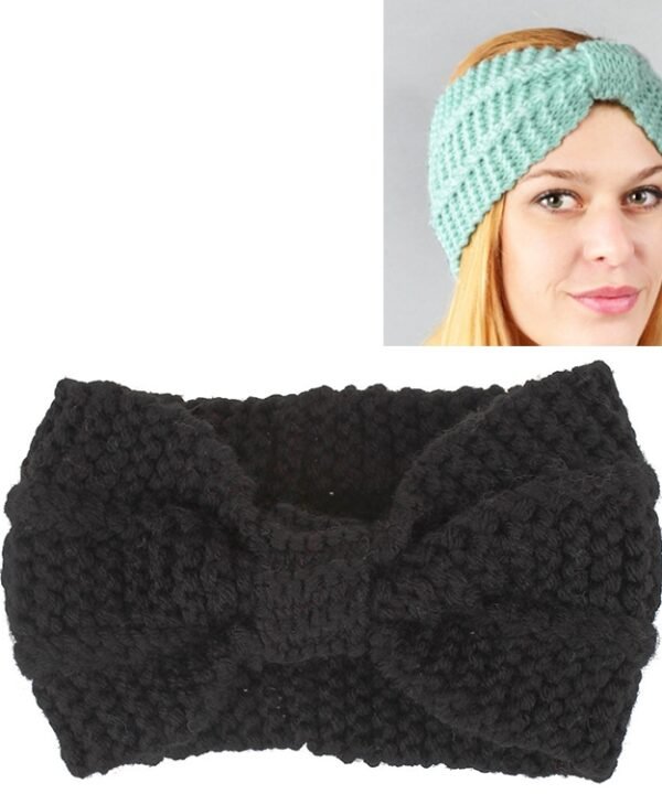 Winter Knitted Headband Turban Women Crochet Bow Wide Stretch Hairband Head Wrap, Black, Navy Blue, Dark Grey, Grey, Wine, Red, Khaki, White, Light Green
