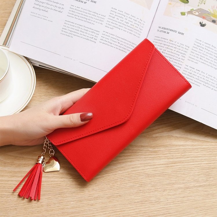 Long Wallet Women Purses Tassel Fashion Coin Purse Card Holder Wallets Female Clutch PU Leather Wallet, Red, Light grey, Black, Pink, Light purple, Dark pink, Atrovirens, Sky blue - Image 2
