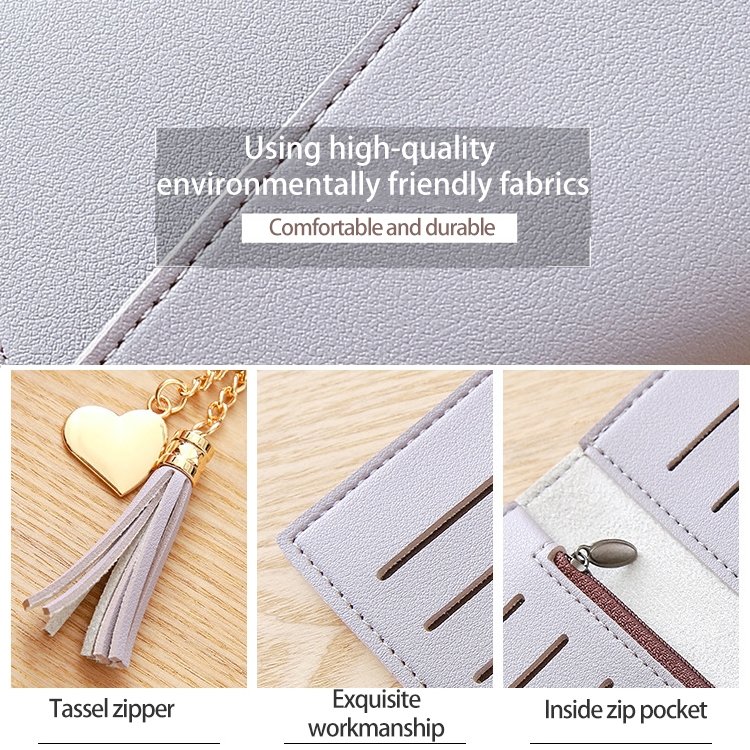 Long Wallet Women Purses Tassel Fashion Coin Purse Card Holder Wallets Female Clutch PU Leather Wallet, Red, Light grey, Black, Pink, Light purple, Dark pink, Atrovirens, Sky blue - Image 4