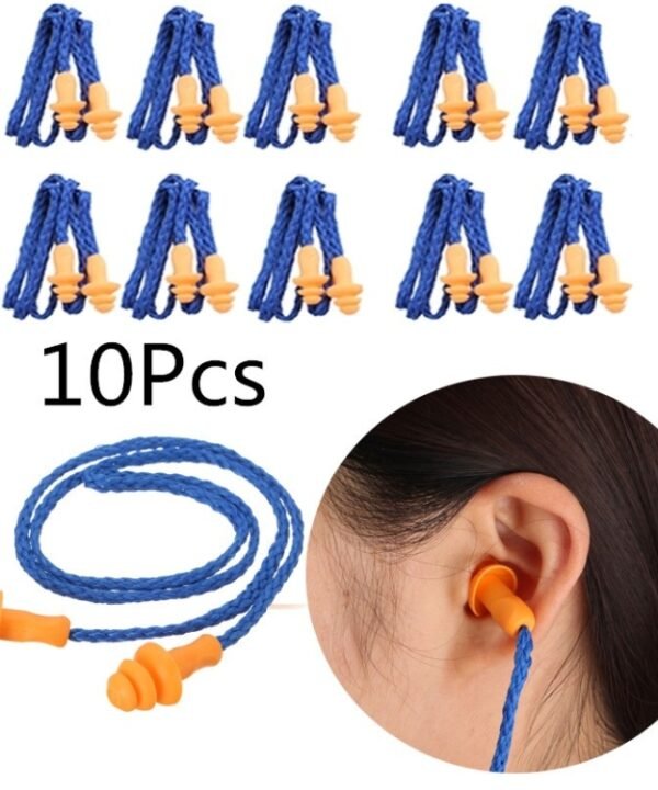 10 PCS Soft Silicone Corded Ear Plugs ears Protector Reusable Hearing Protection Noise Reduction Earplugs