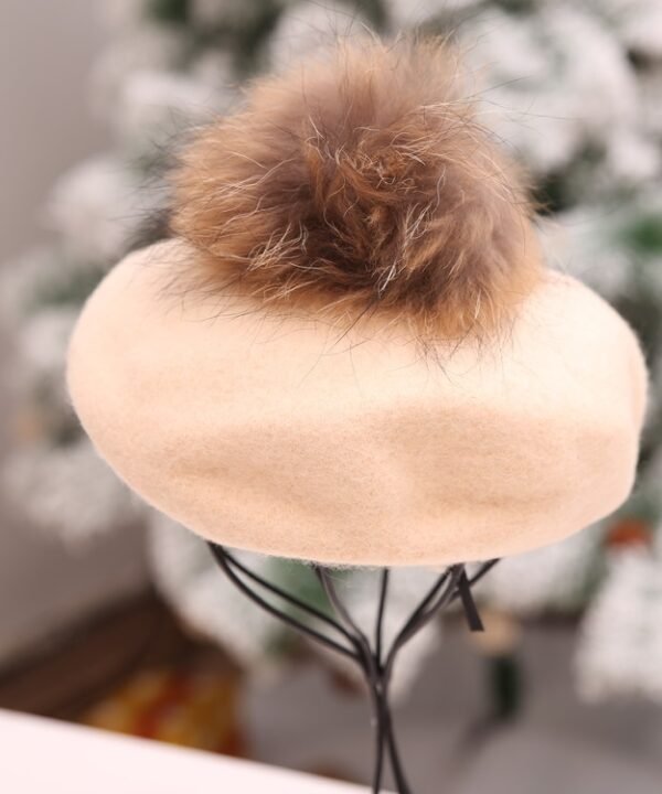Women Retro Plush Ball Beret Loose Cashmere Beanie Hat, One Size