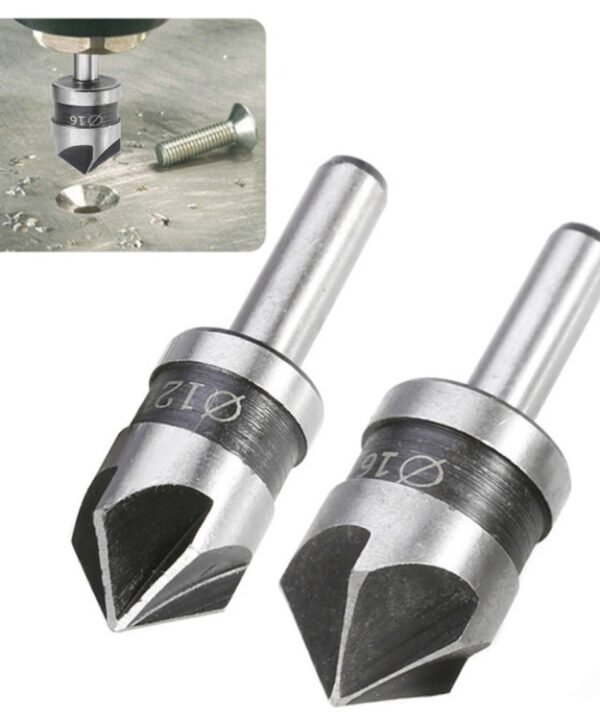 2 In 1 Round Handle 5 Blade Chamfering Woodworking Countersunk Drill Cone Drill