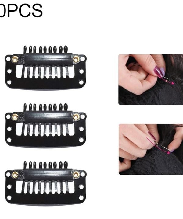20 PCS 32mm 9-teeth Hair Extension Clips Snap Metal Clips With Silicone Back