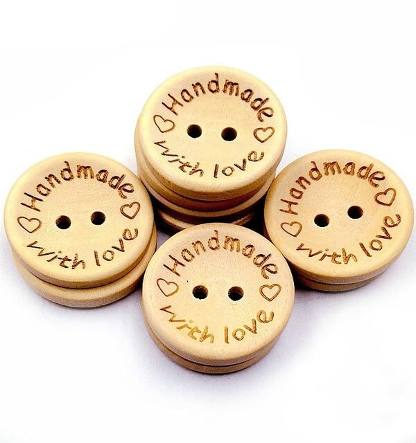 100 PCS/Set Natural Color Wooden Buttons Handmade Love Letter Wood Button Craft DIY Baby Apparel Accessories, 15mm, 20mm, 25mm