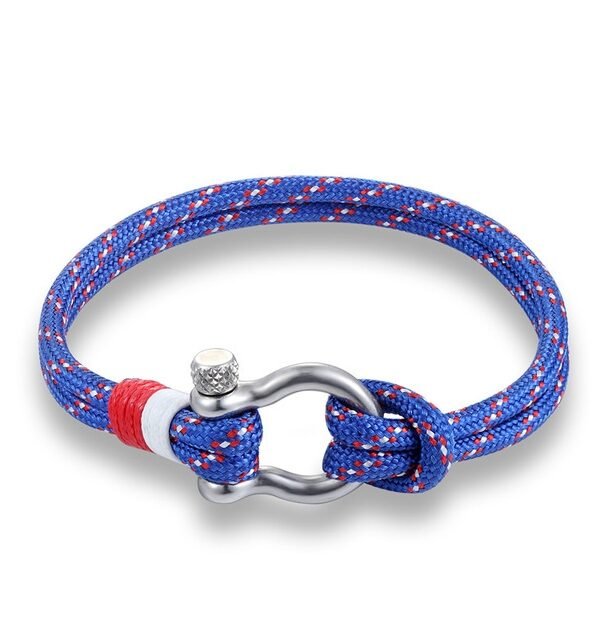 Navy Style Sport Camping Parachute Cord Survival Bracelet with Stainless Steel Shackle Buckle, Blue, Black, Red