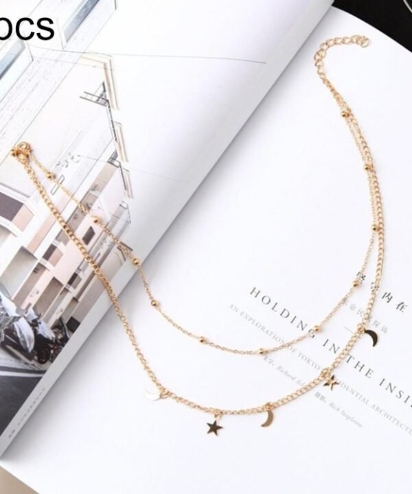 5 PCS Simple Double Moon Star Short Necklace