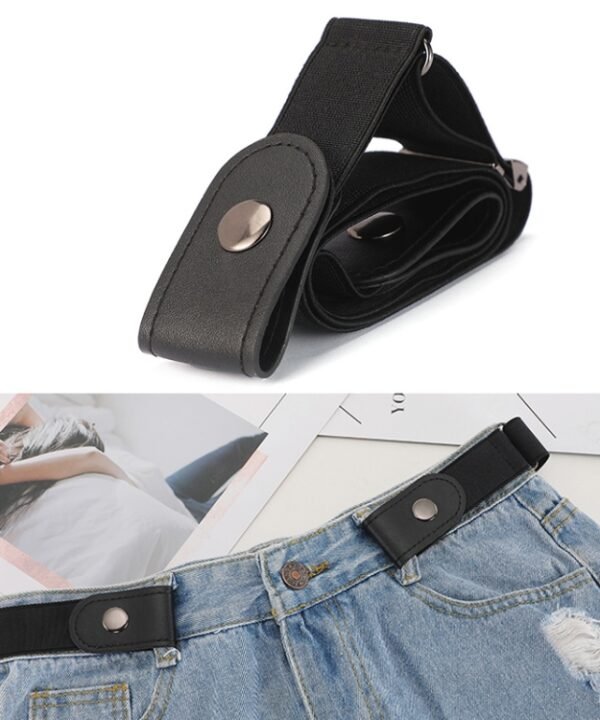 Buckle-free Elastic Force PU Leather Waistband, Length: 110cm