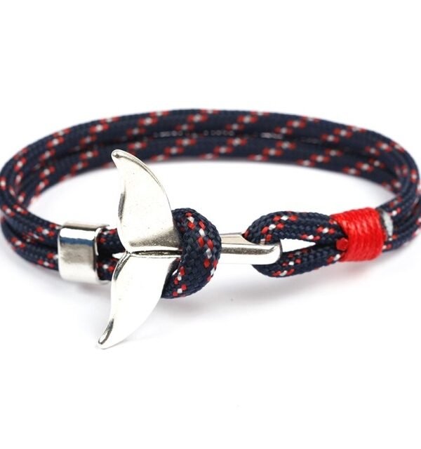 Whale Tail Anchor Charm Nautical Survival Rope Chain Bracelets, Dark blue, Black, Black red, Red, Black blue, Yellow, Colorful, Blue