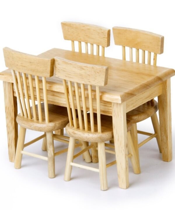 5 PCS / Set 1:12 Mini Dollhouse Furniture Wooden Dining Table Chair Set Pocket Toy