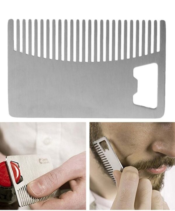 Metal Hair Beard Comb with Bottle Opener Multi-purpose Credit Card Size Tool