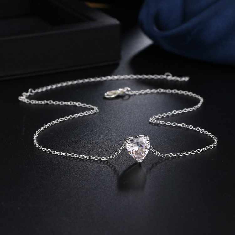 Crystal Heart Pendant Necklace Female Short Chain Necklace, Gold, Silver - Image 5