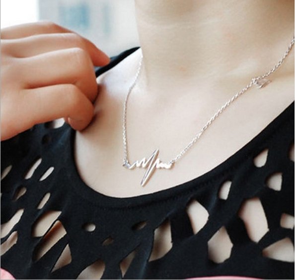 Necklace Love Shaped Titanium Steel Heartbeat Lockbone Chain Heart Pendant Necklace Female Retro Necklace Jewelry Accessorie, Gold, Silver - Image 3