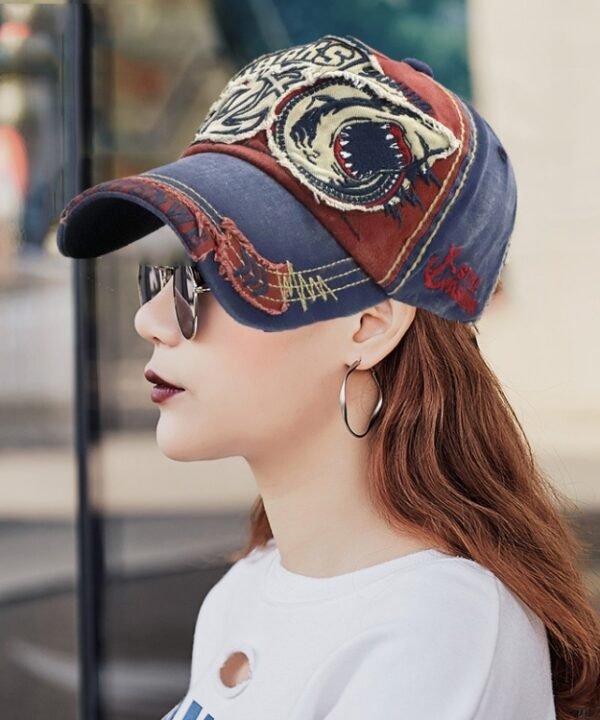 13948 Shark Pattern Washable Baseball Cap Spring and Autumn Sun Hat, One Size