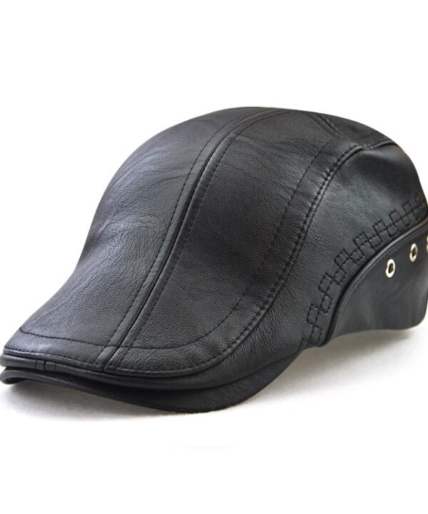 12982 Autumn and Winter Adjustable PU Leather Perforated Peaked Cap, One Size