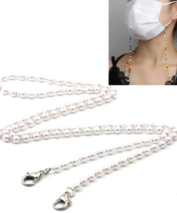 Mask Lanyard Handmade Crystal Bead Chain Anti-Drop Hanging Glasses Chain, Colorful, Black, Red, White