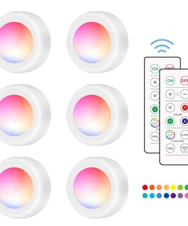 6 PCS / Set 16 Color RGB LED Night Light Strobe Atmosphere Pat Light Remote Control Cabinet Light with 2 Remote Control