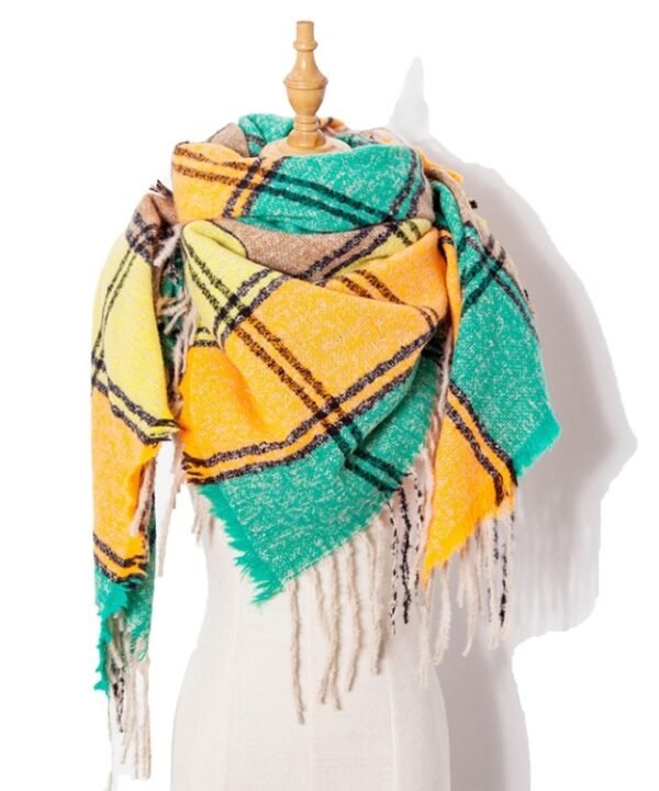 Autumn & Winter Fringed Scarf Plaid Square Scarf Thickening Ladies Shawl, 145cm