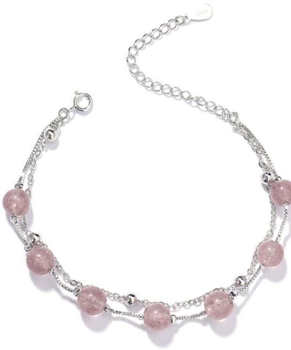 925 Sterling Silver Bracelet Women Crystal Bracelet Natural Beads Double-Layers Jewelry, Garnet, Strawberry Crystal, Moonstone, Green Ghost