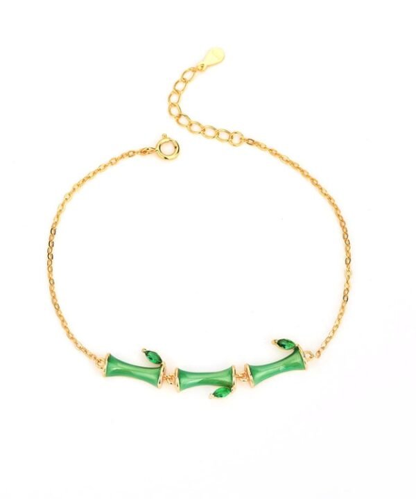 S925 Sterling Silver Epoxy Bamboo Bracelet Diamond Green Zircon Bracelet