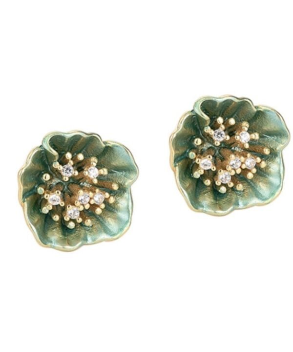 S925 Sterling Silver Green Lotus Petal Earrings