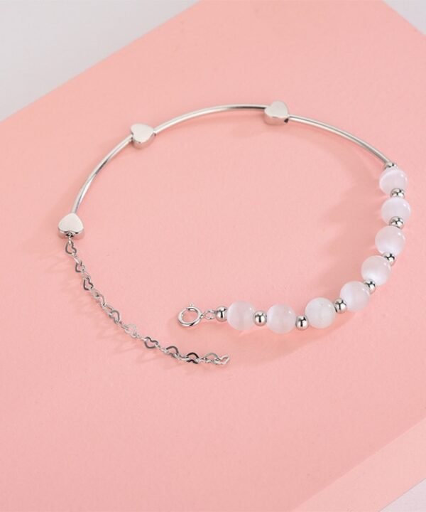 S925 Sterling Silver Natural Crystal Opal Bracelet Love Bracelet, Platinum, Gold, Rose Gold