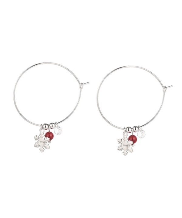 S925 Sterling Silver Sparkling Diamond Red Ball Snowflake Earrings Christmas Earrings
