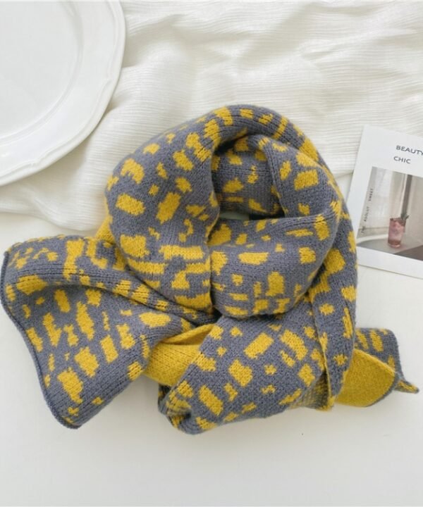 Autumn and Winter Warm All-Match Leopard Texture Color Matching Children Knitted Scarf, 122 x 20cm