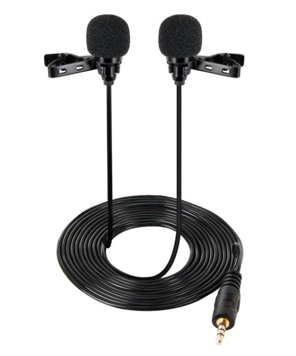 Wired Lavalier Microphone Condenser Double Head Microphone Two People Live Mobile Phone K Song Microphone, 515PU Bag