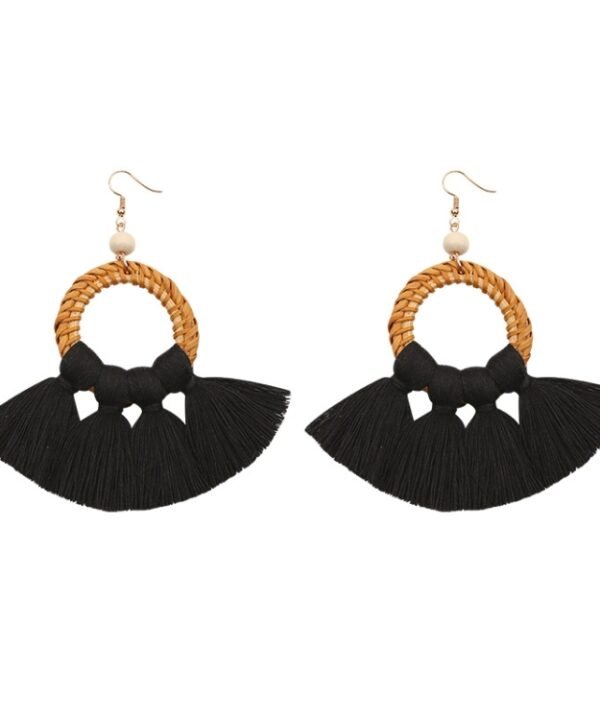 1 Pairs Ethnic Style Cotton Tassel Earrings Exaggerated Earrings Long Earrings, Orange, Black, Coffee, Turmeric, Pink, Beige