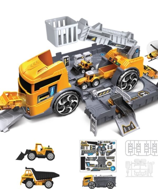 Children Toy Tractor Container Truck Simulation Parking Lot Car Model Set, Engineering vehicle, Fire Engine