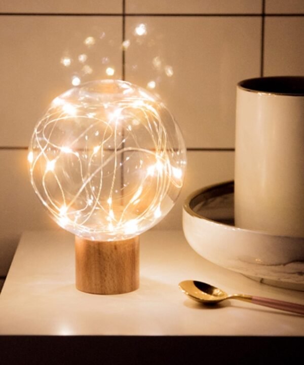 Star Moon Night Light USB Wood Base LED Atmosphere Light, Round Base