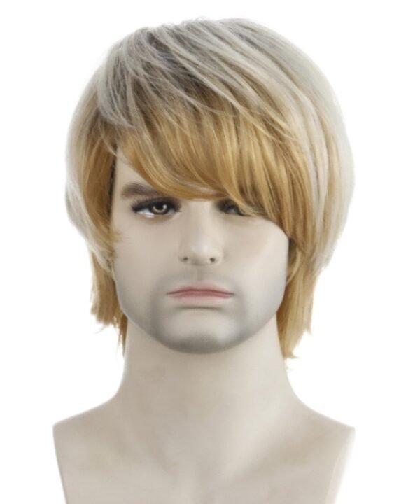 Light Blond Short Hair Men Chemical Fiber Wig, Light Gold
