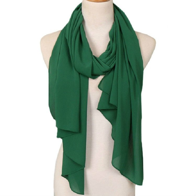 Women Solid Color Natural Fold Chiffon Shawl Scarf Turban, 180cm - Image 2