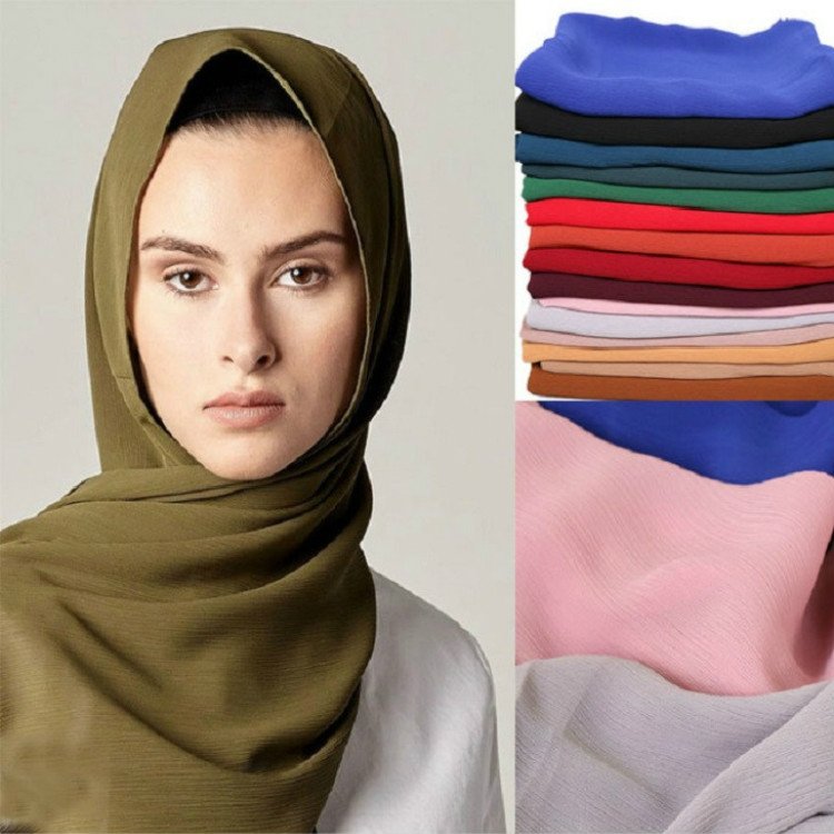 Women Solid Color Natural Fold Chiffon Shawl Scarf Turban, 180cm - Image 6
