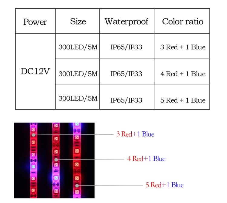 5m 300 LEDs SMD 5050 Full Spectrum LED Strip Light Fitolampy Grow Lights for Greenhouse Hydroponic Plant, Non Waterproof, Waterproof - Image 3