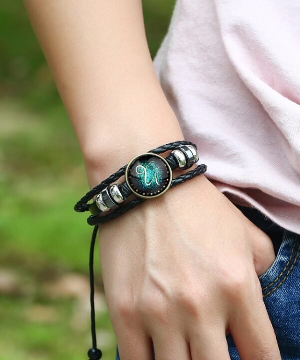 Constellations Couple Retro Weave Bracelets Leather Beads Bangle Bracelet, Taurus, Cancer, Capricornus, Sagittarius, Leo, Pisces, Gemini, Aquarius, Libra, Aries, Scorpio, Virgo