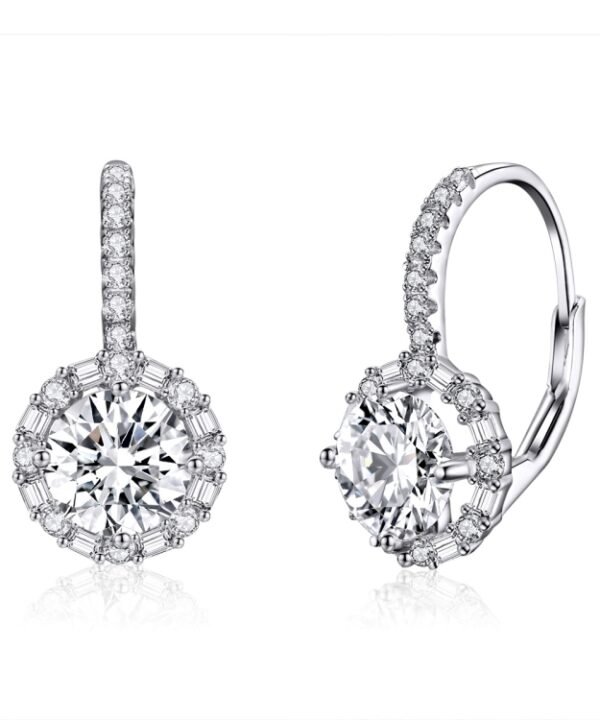 925 Sterling Silver Zircon Round Drop Earrings