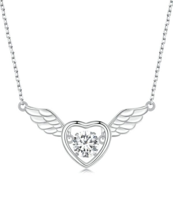 Sterling Silver S925 Vibrant Wings White Gold Plated Zircon Necklace, BSN287