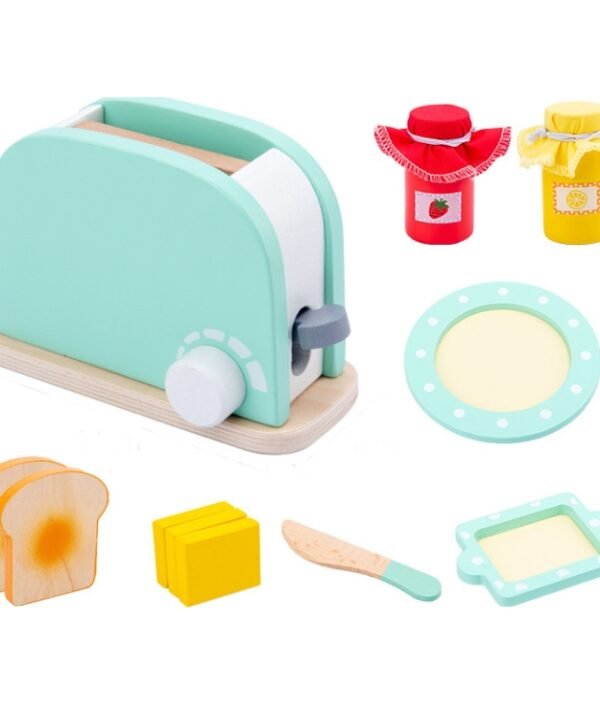 Children Simulation Kitchen Set Baby Wooden Food Cutting Pretend Play Toy, Bread Maker, Coffee Machine, Juicer, Blender, Mini Oven, Delicious Salad Set, Waffles