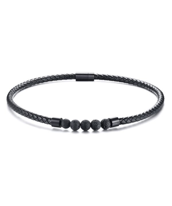 NC441 Stainless Steel Magnet Clasp Lava Stone Leather Collar Necklace, NC441