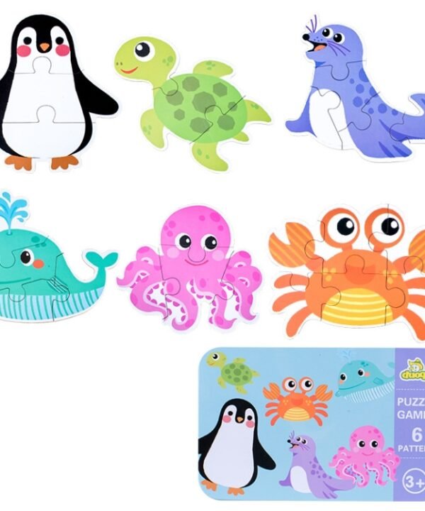 DUOQU Children Early Education Picture Puzzle Toy Box Set, Ocean Animal, Dinosaur, Wild Animal, Livestock  Animal, Transportation