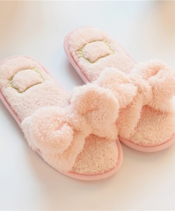 Furry Home Slippers Short Plush Indoor Home Slippers Owknot Slippers Women, 36-37, 38-39