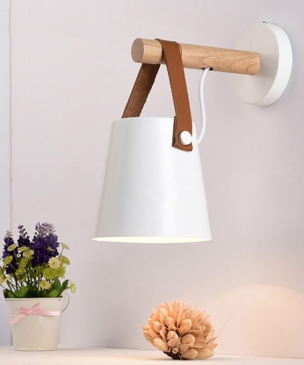 LED Wall Light Wood Wall Lamp Bed Bedside Light Night Lights Modern Nordic Lampshade Home Decor, white, black